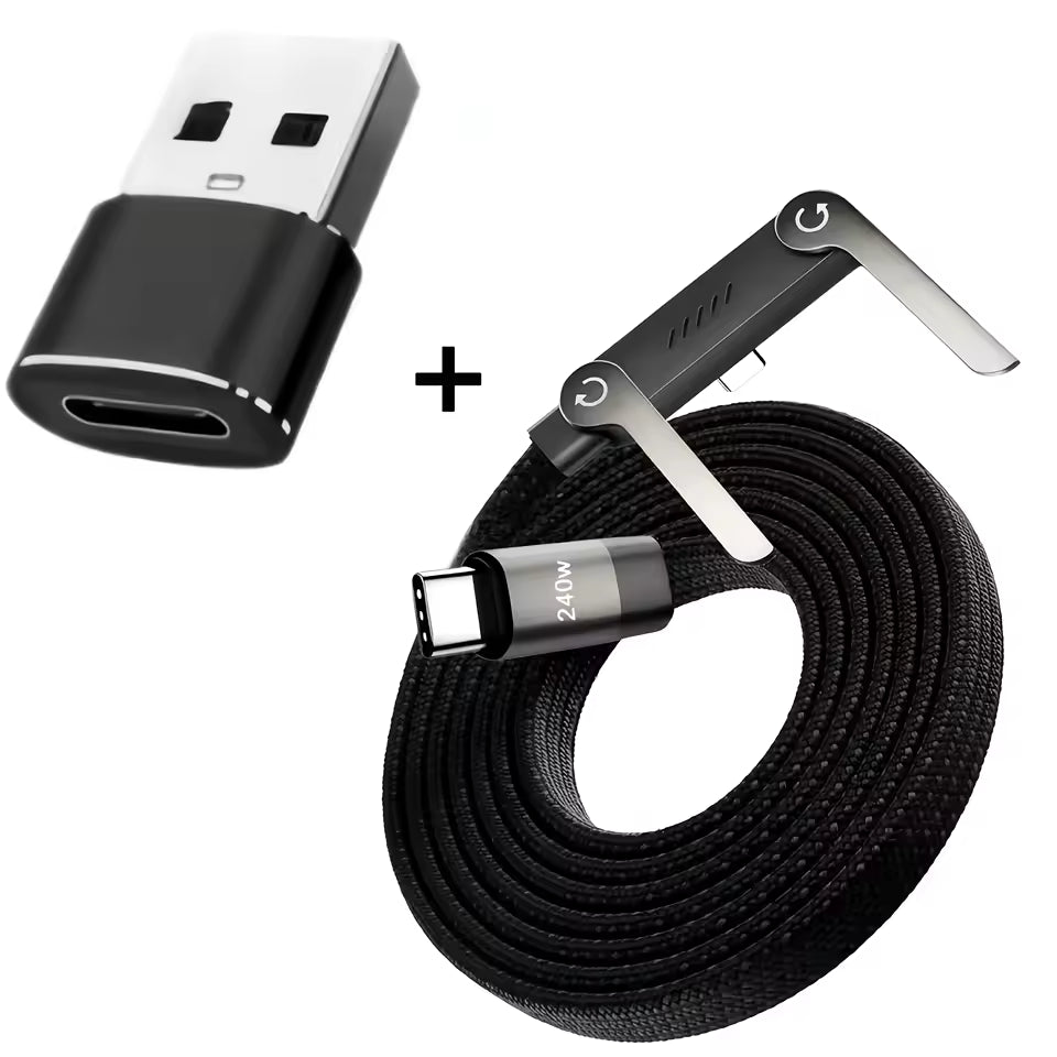 Foldable Charging Cable with Built-in Stand – 240W Ultra-Fast Charging & Data Cable