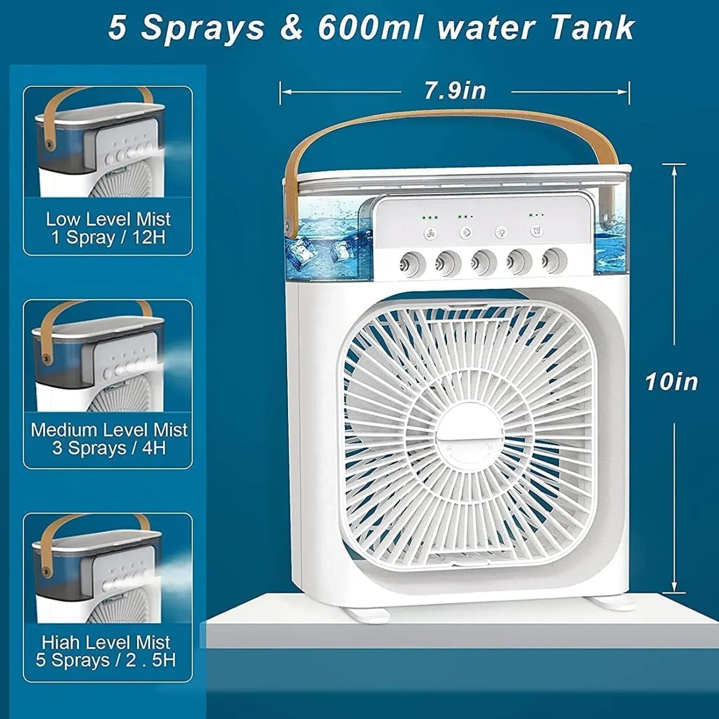 4-in-1 Portable Mist Air Cooler Fan – 600ml USB Type-C Mini AC Humidifier with LED Light