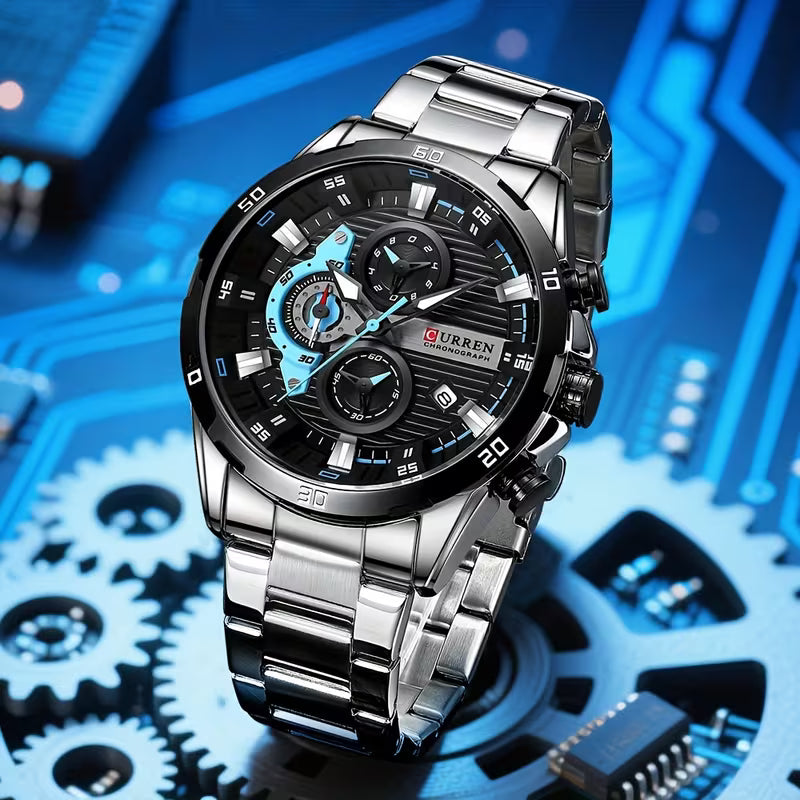 🔥 CURREN Men’s Luxury Chronograph Watch – Stainless Steel Body - All Dials Working
