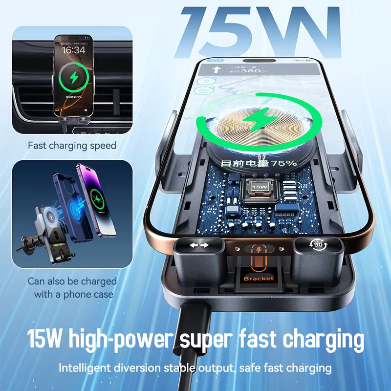 Wireless Charging Car Phone – Auto Rotating 2-in-1 Fast Charger