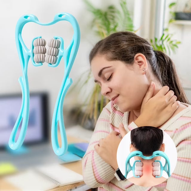 6-Wheel Cervical Neck Massager 🌿🔥| 🌀 Deep Tissue Relief | 🏡 Perfect for Home & Travel ✨