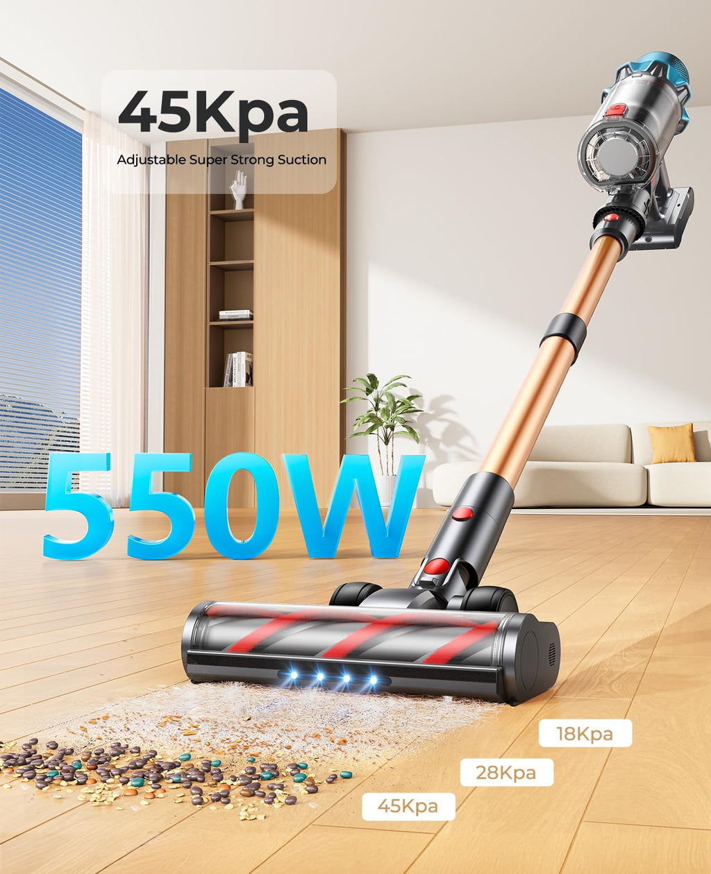 Smart Cordless Vacuum Cleaner 550W – 55 Min Runtime, Detachable Battery, Powerful Handheld Home Appliance