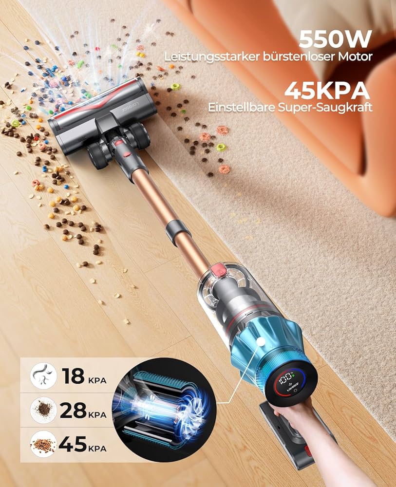 Smart Cordless Vacuum Cleaner 550W – 55 Min Runtime, Detachable Battery, Powerful Handheld Home Appliance
