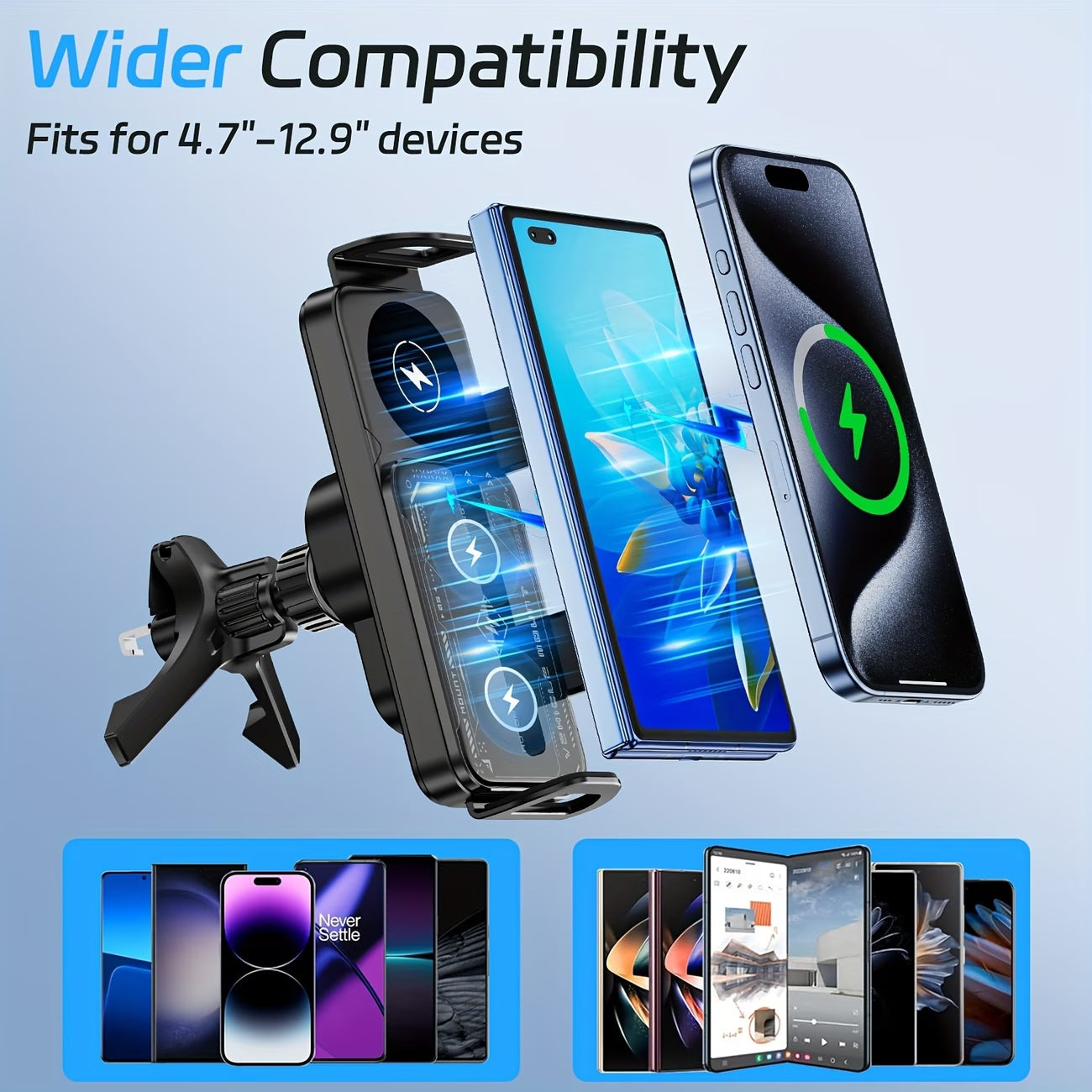 Wireless Charging Car Phone Mount – Auto Rotating 2-in-1 Fast Charger