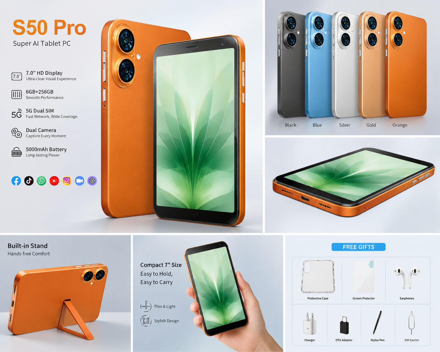 🔥 S50 Pro Tablet PC | 6GB RAM 💨 256GB Storage 💾 | 5G Supported 📶 + 🎁 Free Gifts