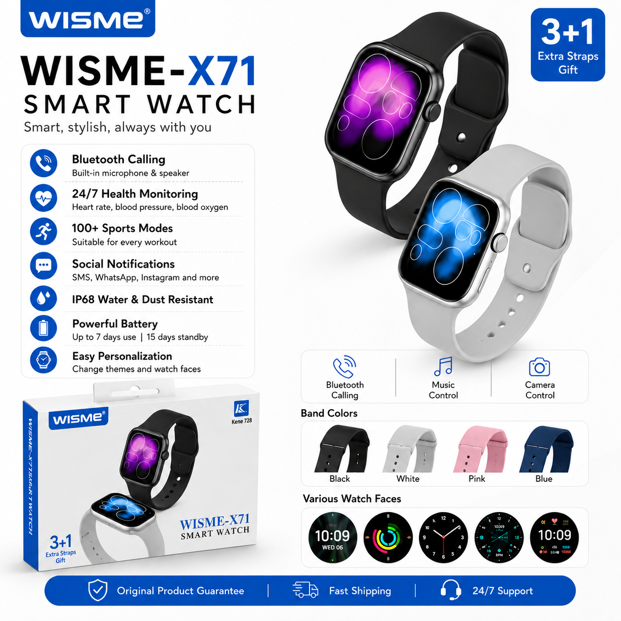 X71 - Series 11 Smartwatch - Amoled Display With 3 Straps