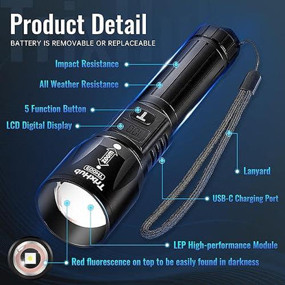 🔦 TrixHub Rechargeable High Lumens LED Flashlight & USB-C Fast Charging