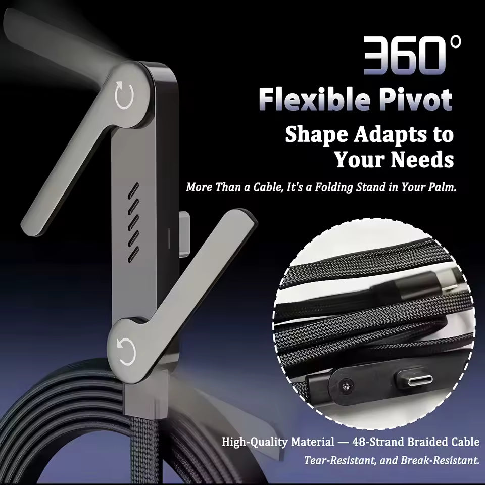 Foldable Charging Cable with Built-in Stand – 240W Ultra-Fast Charging & Data Cable