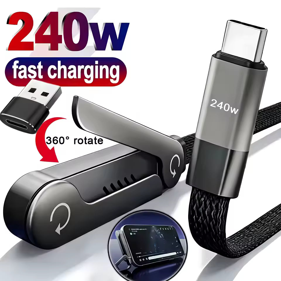 Foldable Charging Cable with Built-in Stand – 240W Ultra-Fast Charging & Data Cable