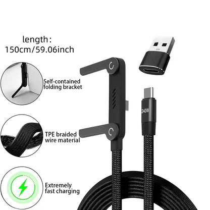 Foldable Charging Cable with Built-in Stand – 240W Ultra-Fast Charging & Data Cable