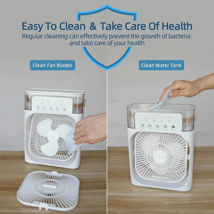 4-in-1 Portable Mist Air Cooler Fan – 600ml USB Type-C Mini AC Humidifier with LED Light