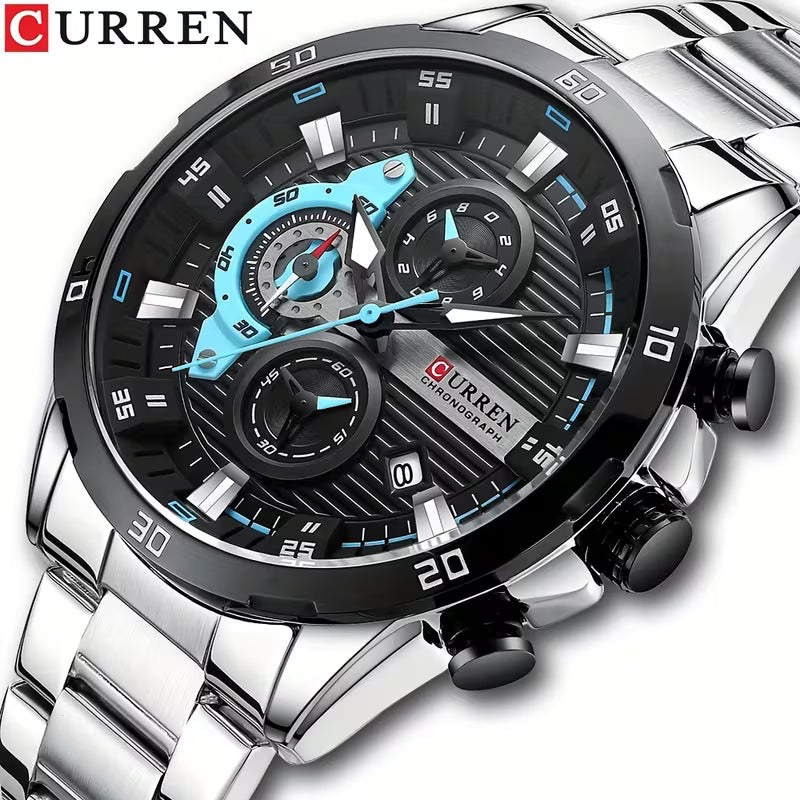 🔥 CURREN Men’s Luxury Chronograph Watch – Stainless Steel Body - All Dials Working