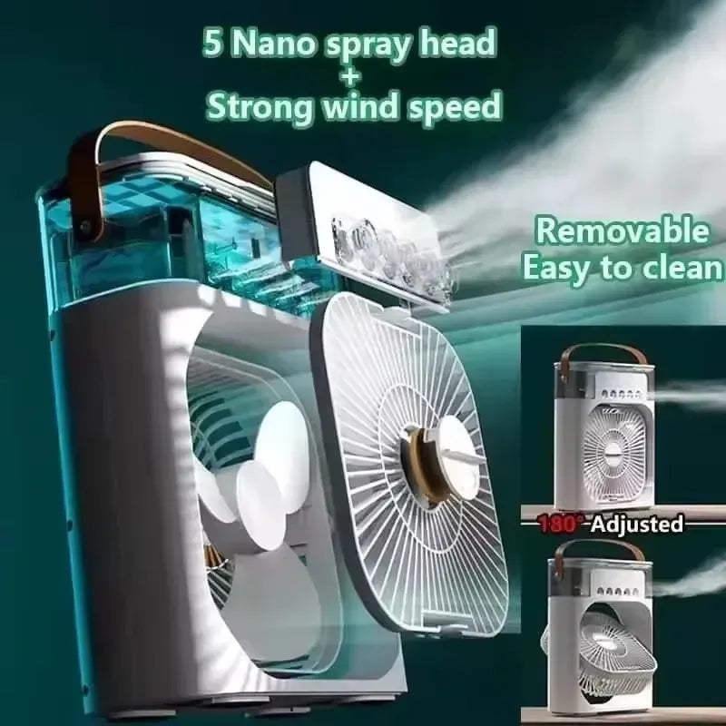 4-in-1 Portable Mist Air Cooler Fan – 600ml USB Type-C Mini AC Humidifier with LED Light