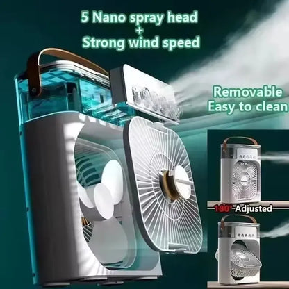4-in-1 Portable Mist Air Cooler Fan – 600ml USB Type-C Mini AC Humidifier with LED Light
