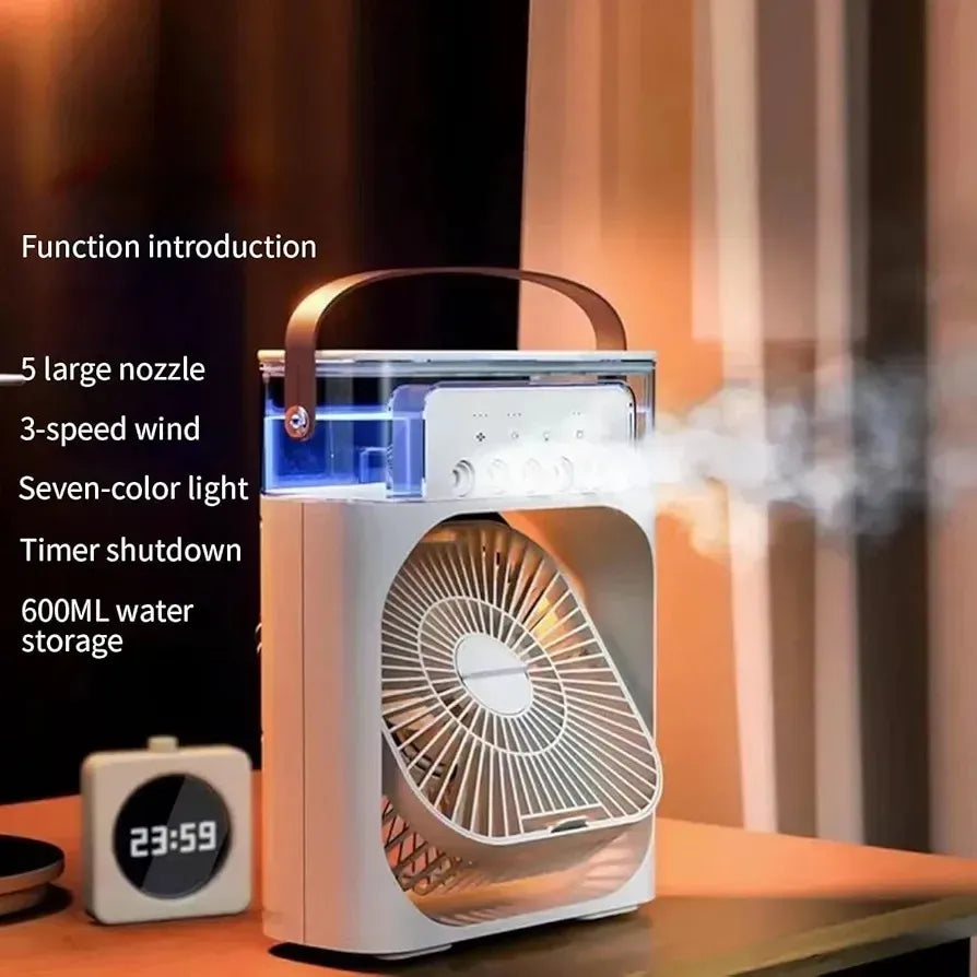 4-in-1 Portable Mist Air Cooler Fan – 600ml USB Type-C Mini AC Humidifier with LED Light