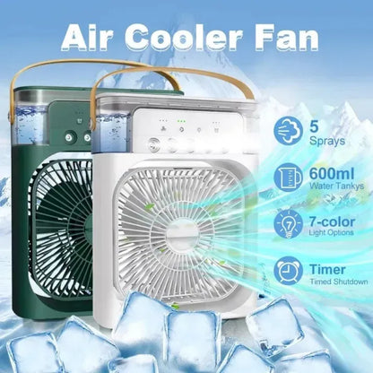4-in-1 Portable Mist Air Cooler Fan – 600ml USB Type-C Mini AC Humidifier with LED Light
