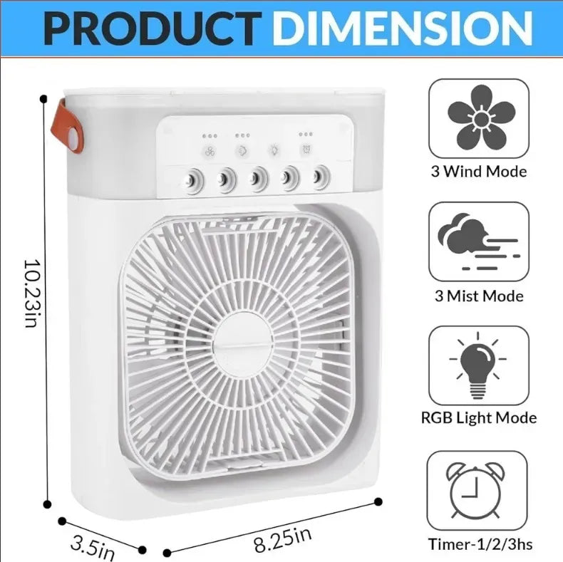 4-in-1 Portable Mist Air Cooler Fan – 600ml USB Type-C Mini AC Humidifier with LED Light