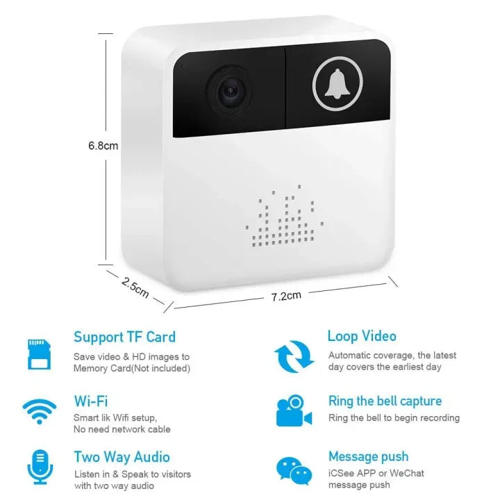 Wireless Wifi Video Doorbell HD Recording Battery Powered | 2-Way Audio App Control